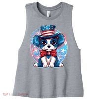 Cute Patriotic Red White And Blue Puppy Dog Women's Racerback Cropped Tank thumb 0