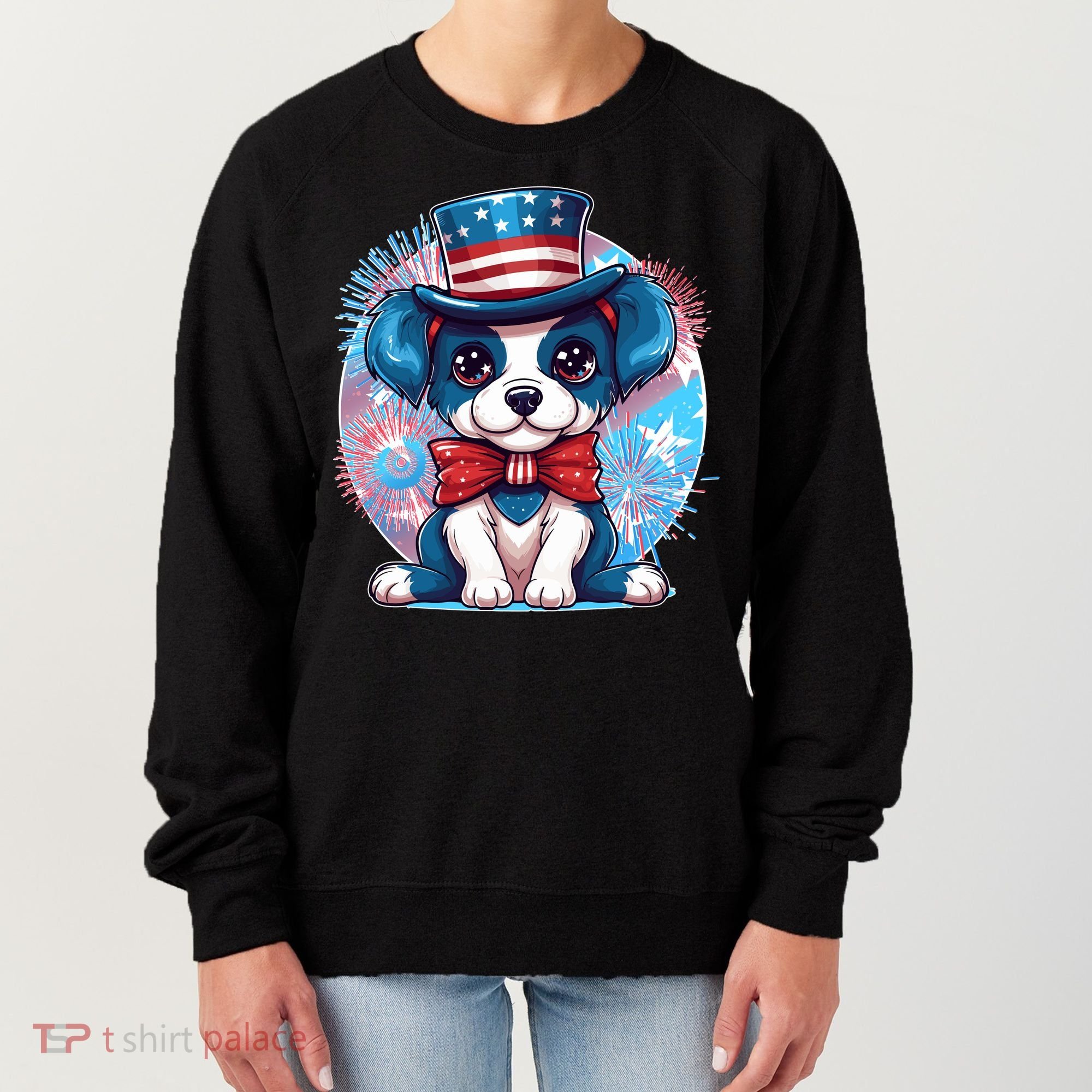 Cute Patriotic Red White And Blue Puppy Dog Women's Sweatshirt