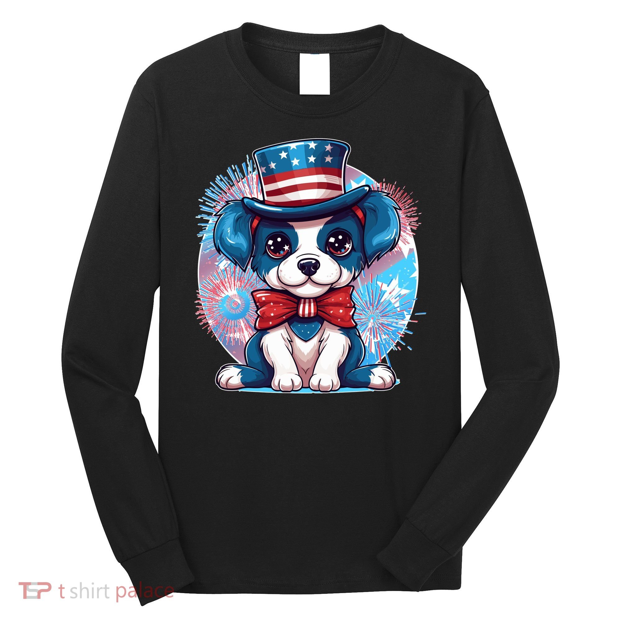 Cute Patriotic Red White And Blue Puppy Dog Long Sleeve Shirt
