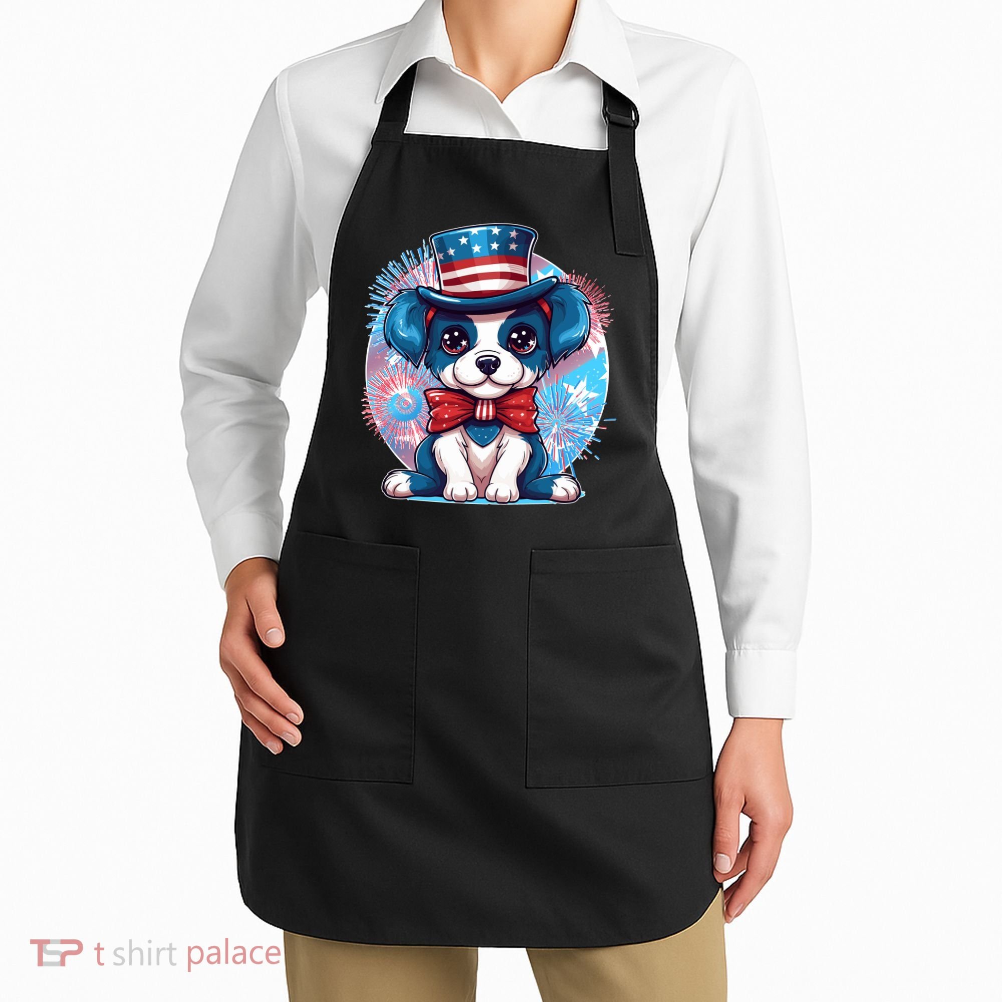 Cute Patriotic Red White And Blue Puppy Dog Apron