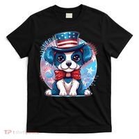 Cute Patriotic Red White And Blue Puppy Dog T-Shirt thumb 0
