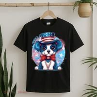 Cute Patriotic Red White And Blue Puppy Dog T-Shirt thumb 2