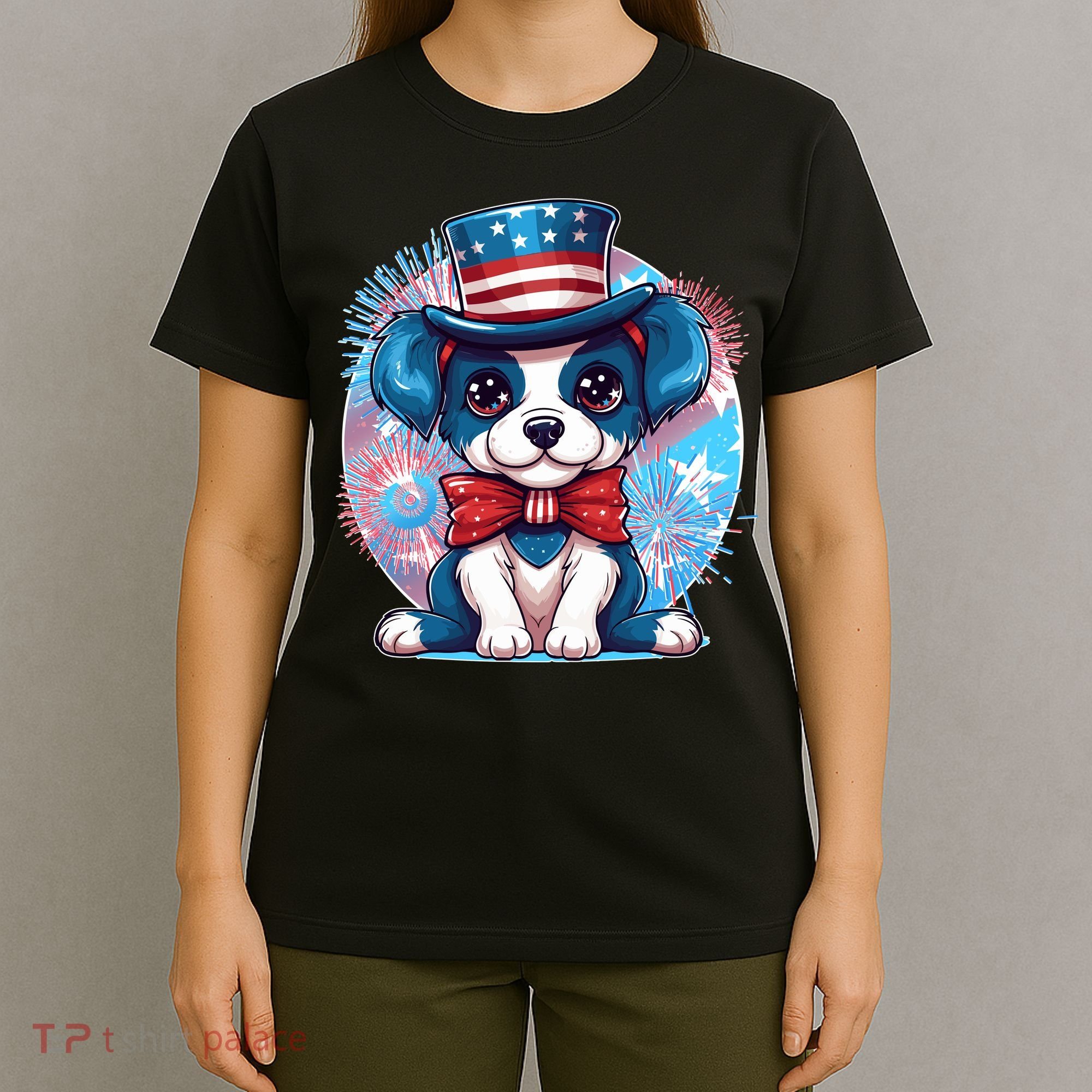 Cute Patriotic Red White And Blue Puppy Dog T-Shirt
