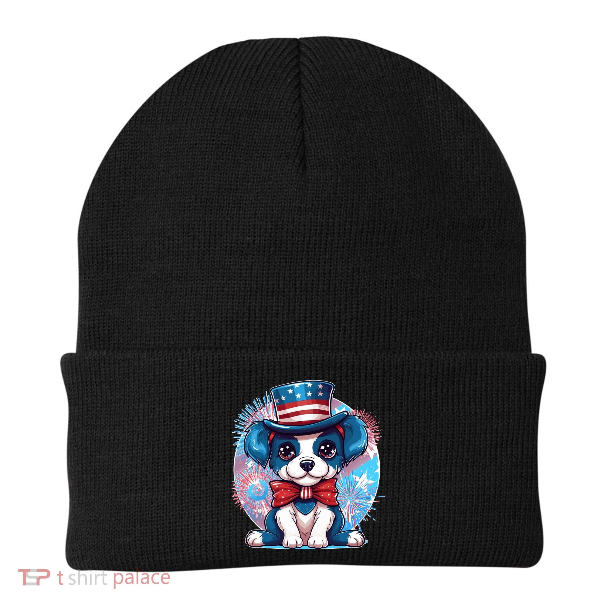 Cute Patriotic Red White And Blue Puppy Dog Beanie