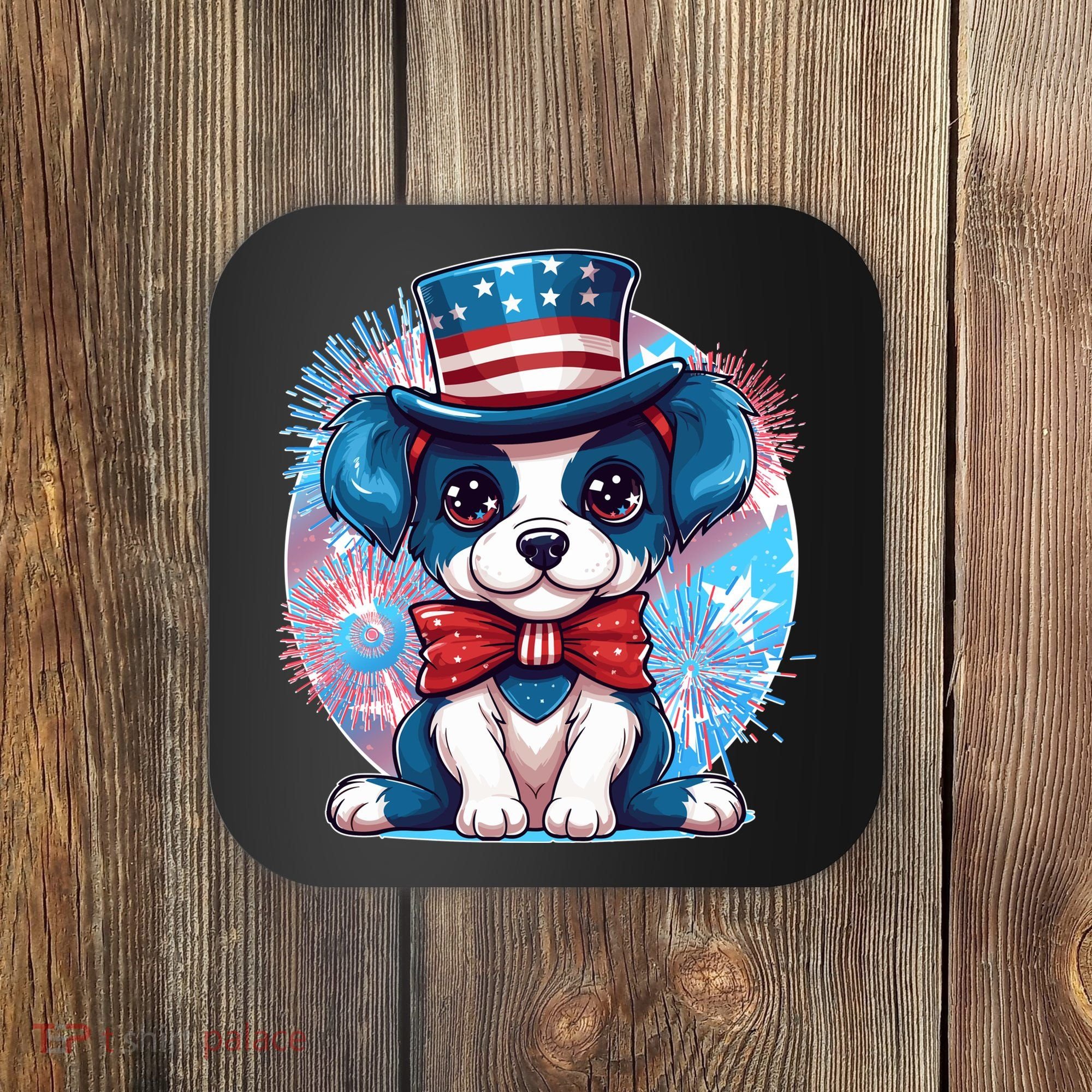 Cute Patriotic Red White And Blue Puppy Dog Coaster
