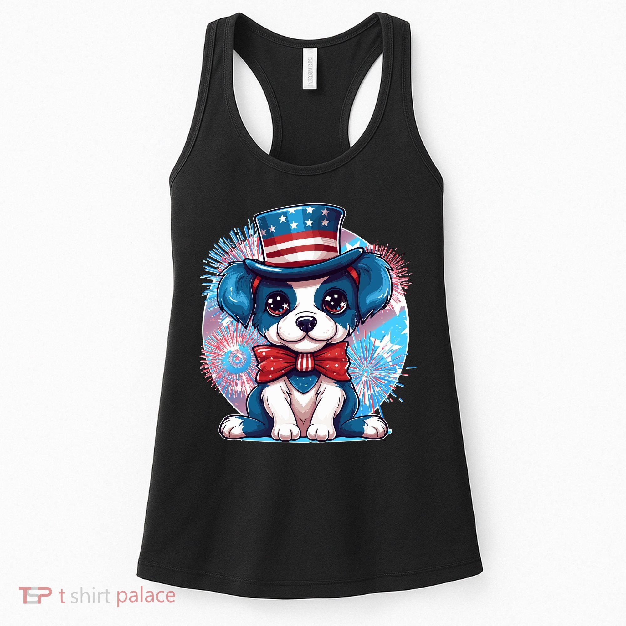 Cute Patriotic Red White And Blue Puppy Dog Women's Tank Top