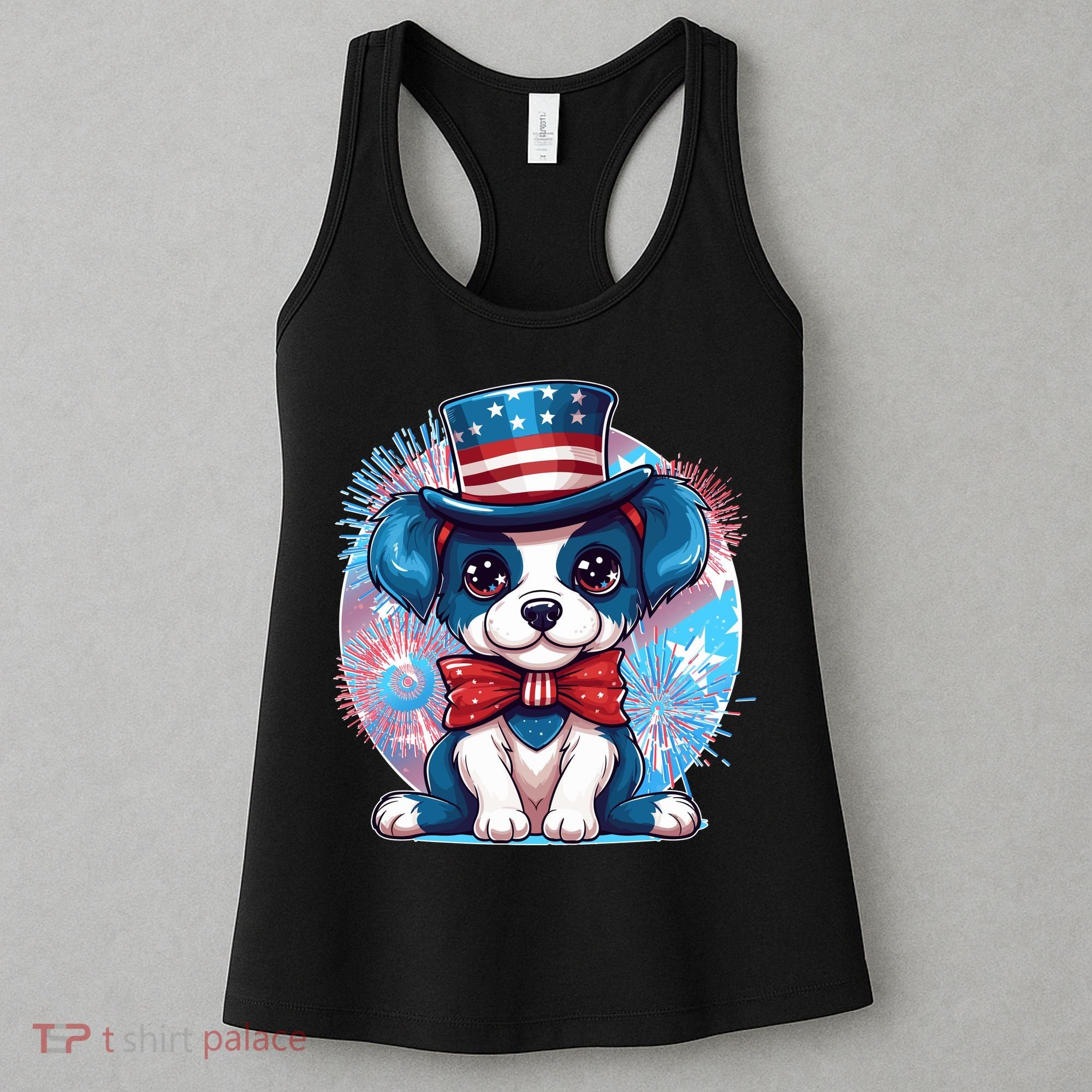 Cute Patriotic Red White And Blue Puppy Dog Women's Tank Top