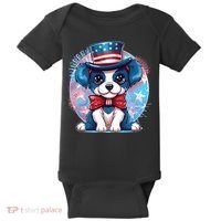 Cute Patriotic Red White And Blue Puppy Dog Baby Bodysuit thumb 0