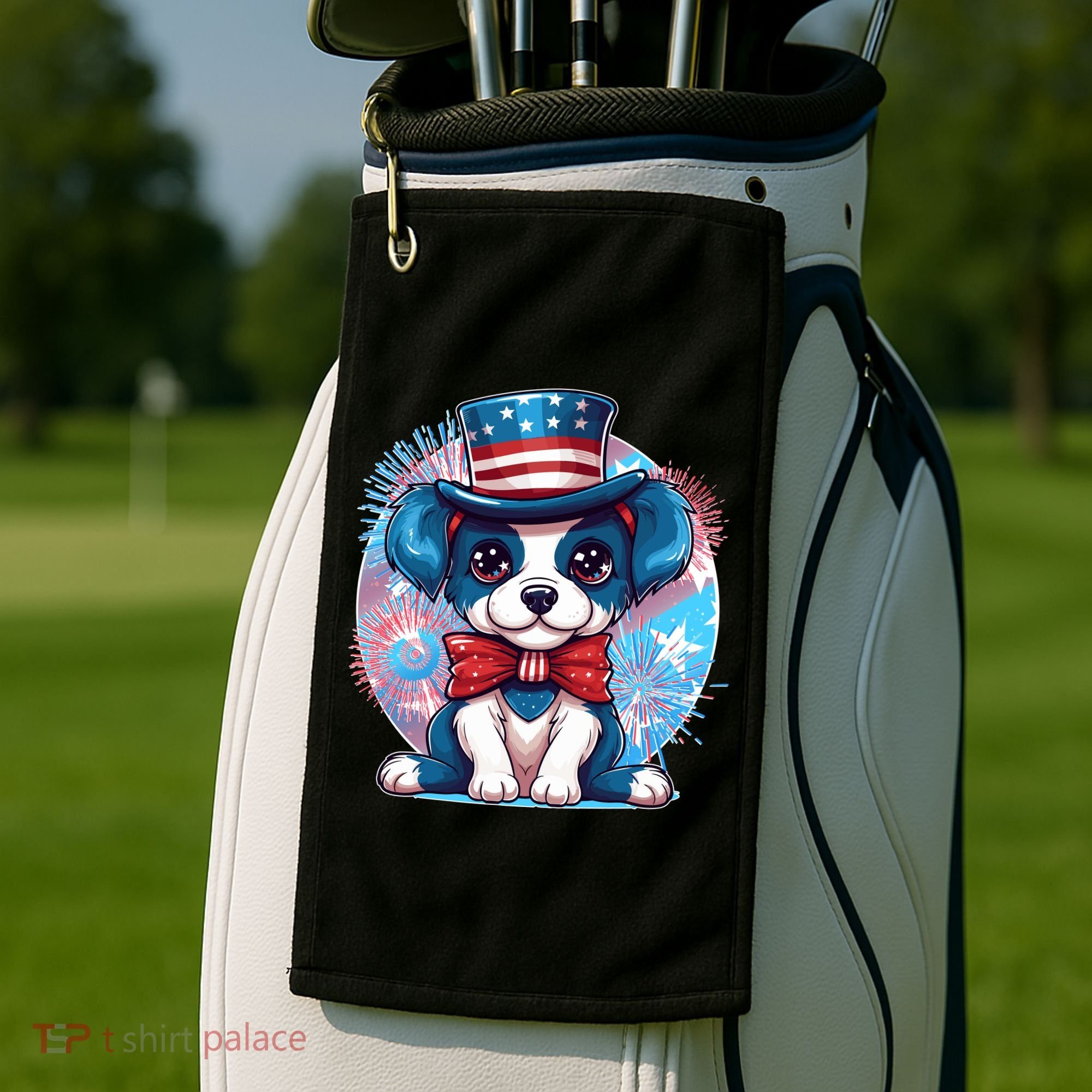 Cute Patriotic Red White And Blue Puppy Dog Golf Towel