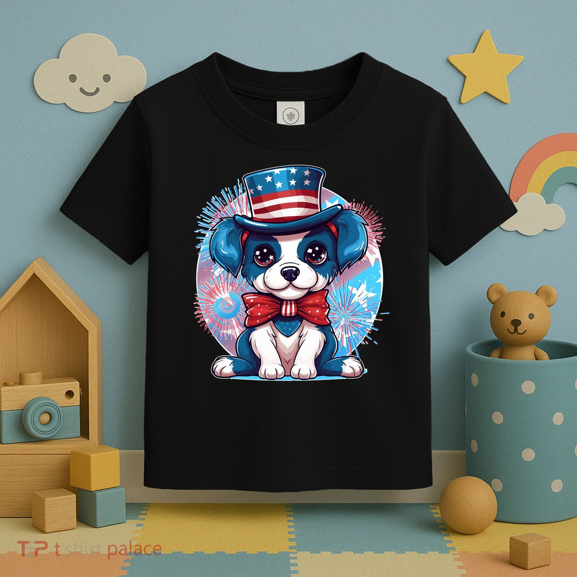 Cute Patriotic Red White And Blue Puppy Dog Toddler T-Shirt