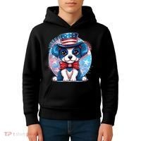 Cute Patriotic Red White And Blue Puppy Dog Kids Hoodie thumb 4