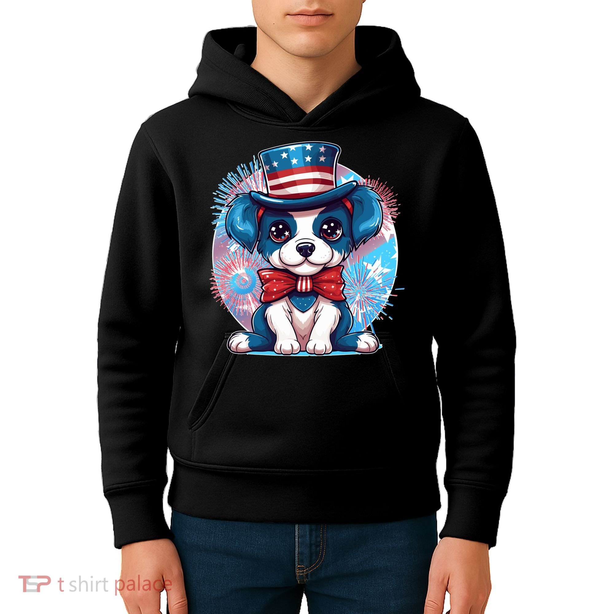 Cute Patriotic Red White And Blue Puppy Dog Kids Hoodie