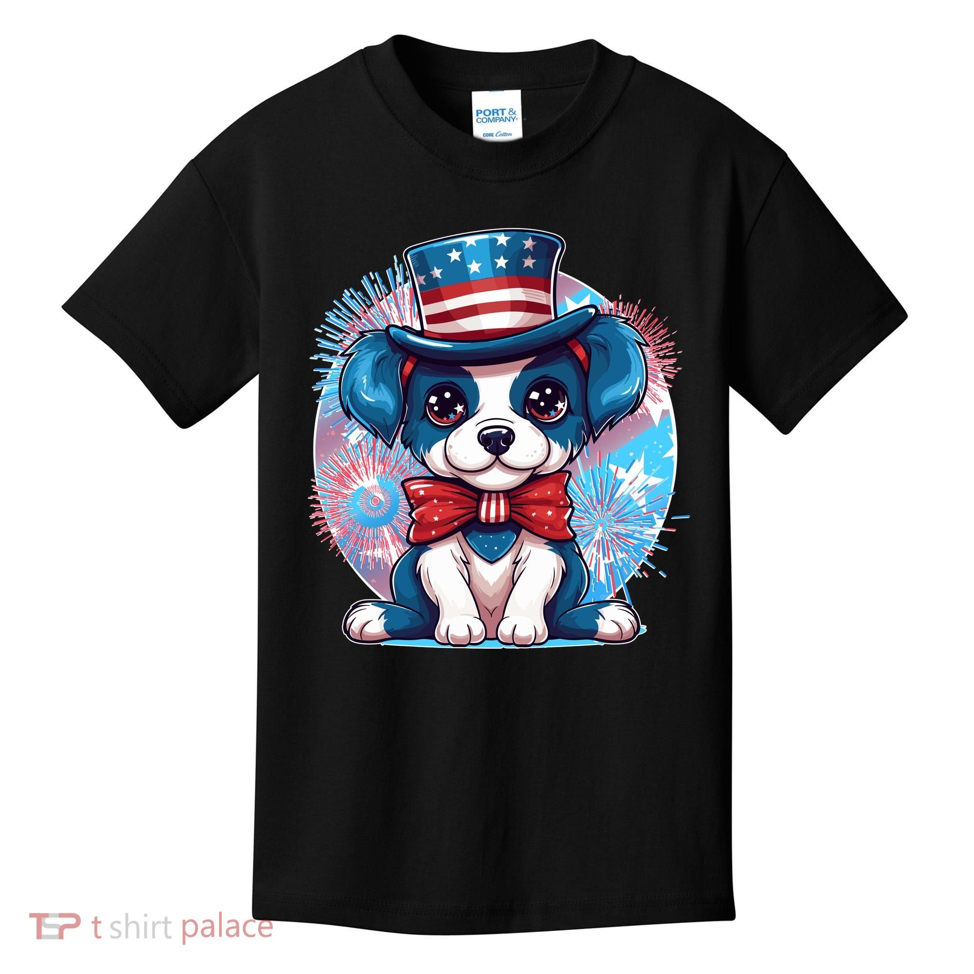 Cute Patriotic Red White And Blue Puppy Dog Kids T-Shirt