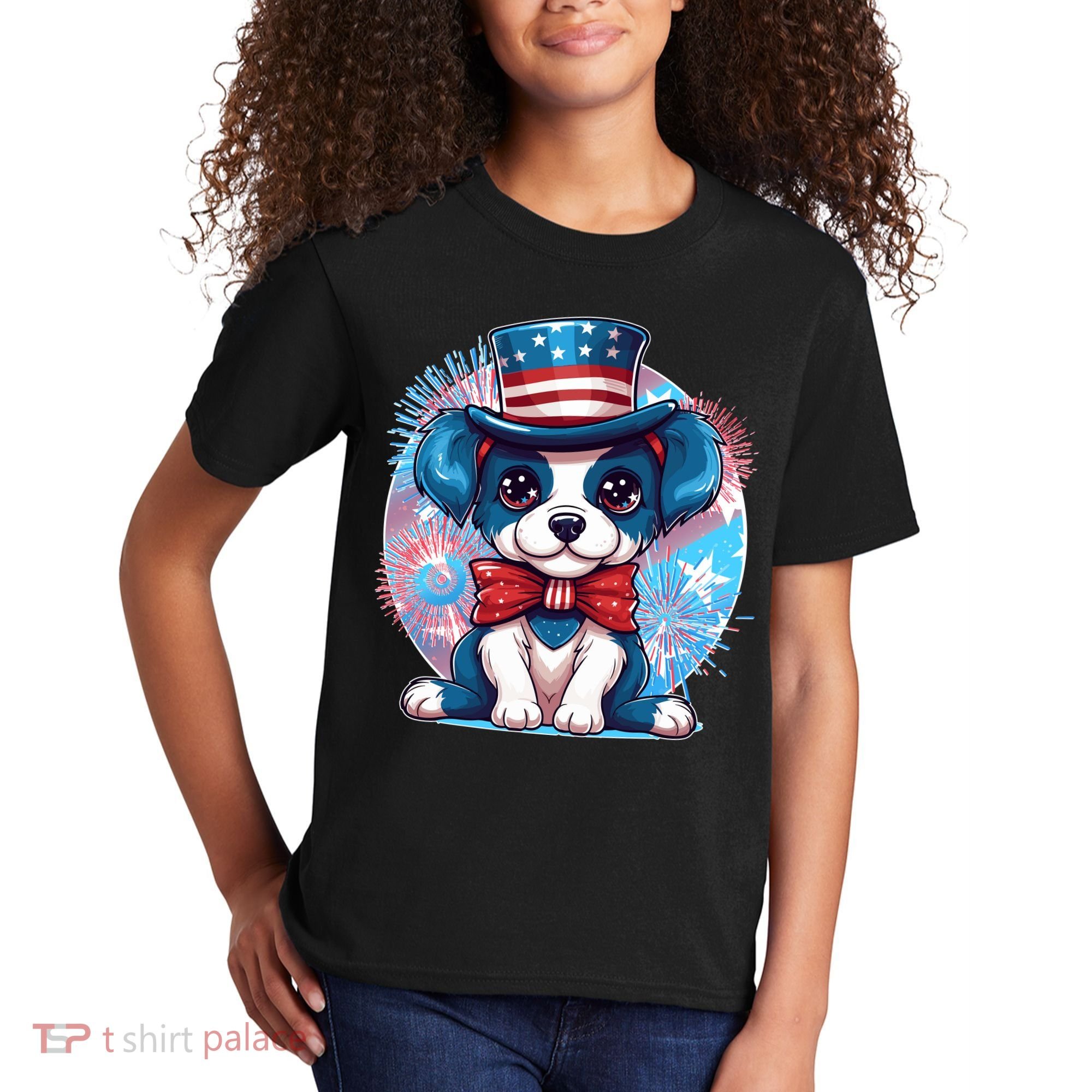 Cute Patriotic Red White And Blue Puppy Dog Kids T-Shirt