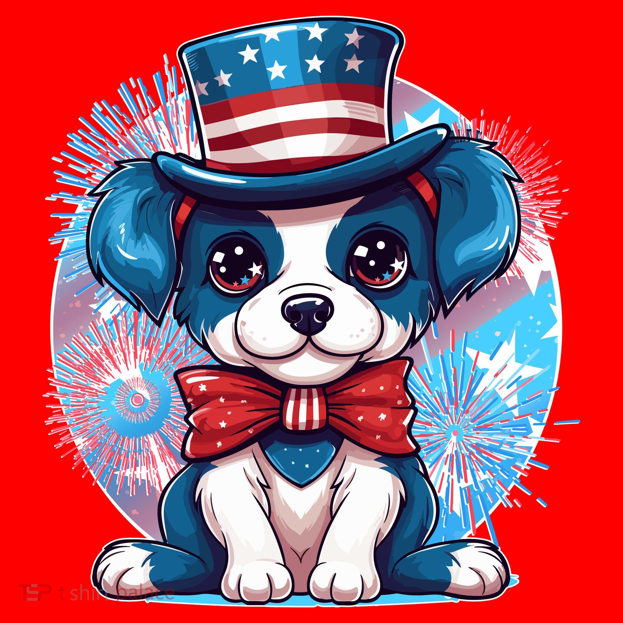 Cute Patriotic Red White And Blue Puppy Dog Santa Hat