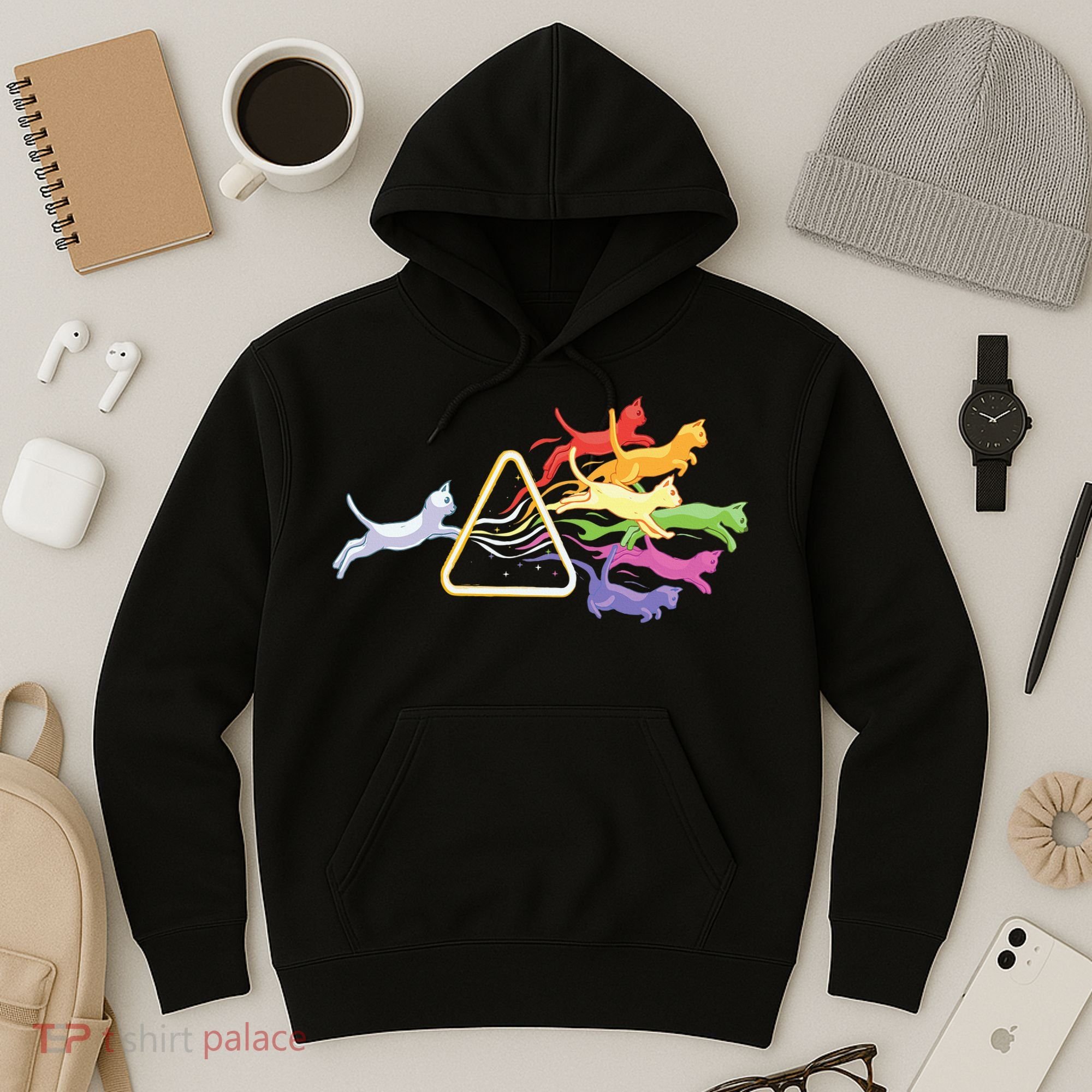 Cat Prism Rainbow Light Funny Physics Science Spectral Cat Hoodie