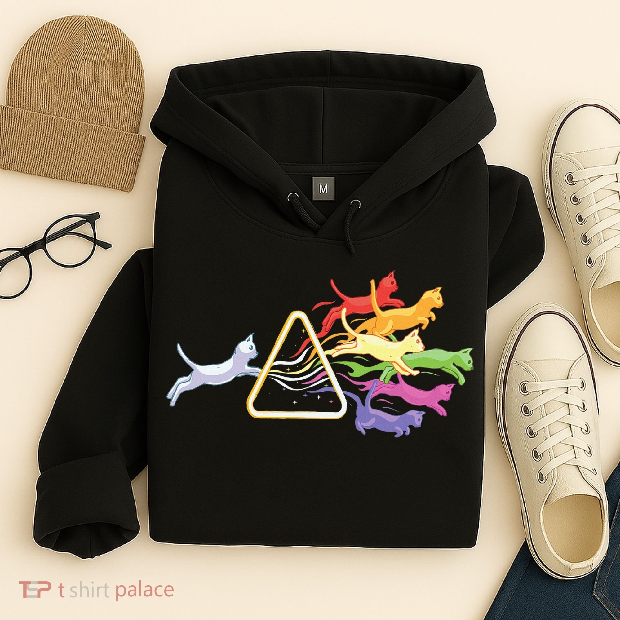 Cat Prism Rainbow Light Funny Physics Science Spectral Cat Hoodie