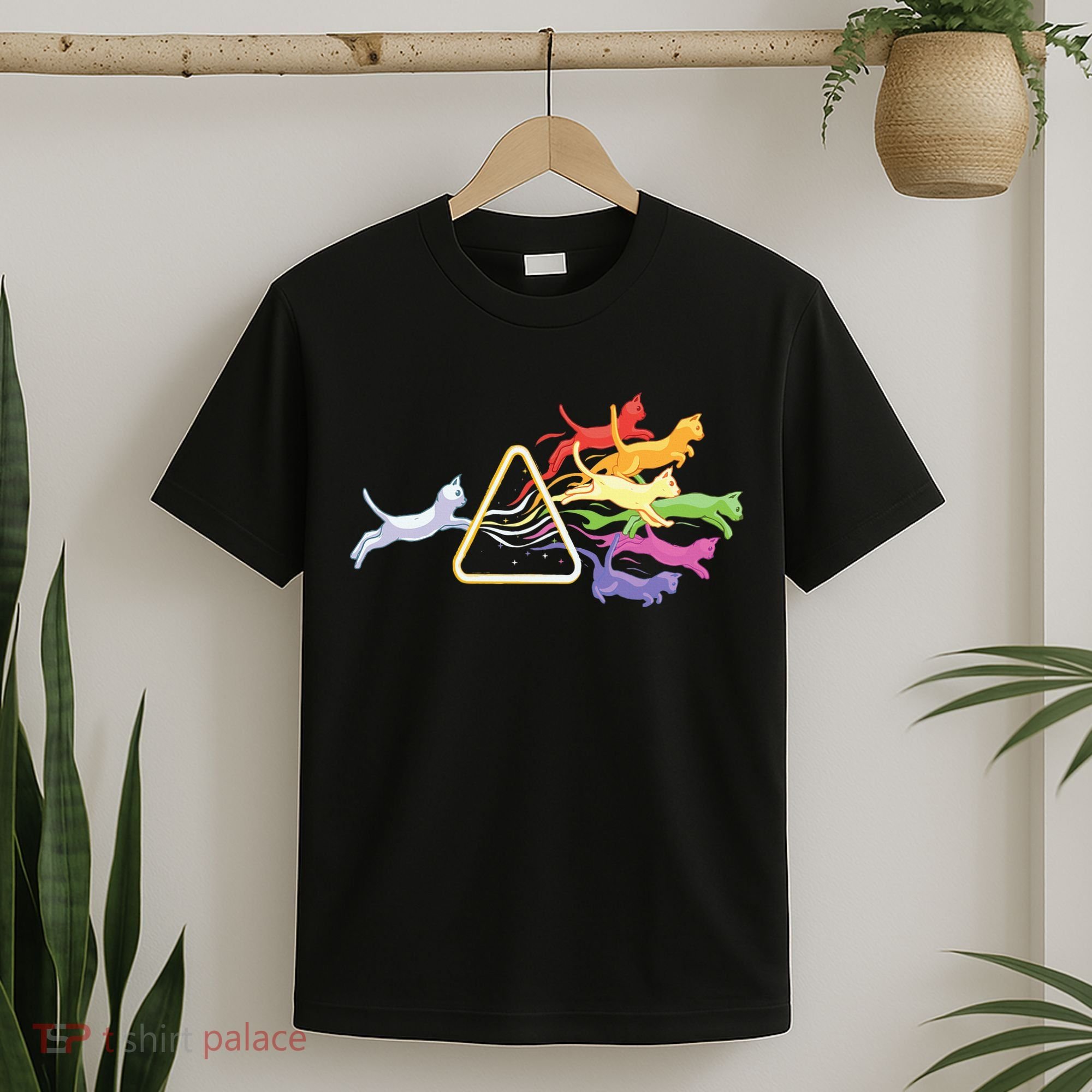 Cat Prism Rainbow Light Funny Physics Science Spectral Cat T-Shirt