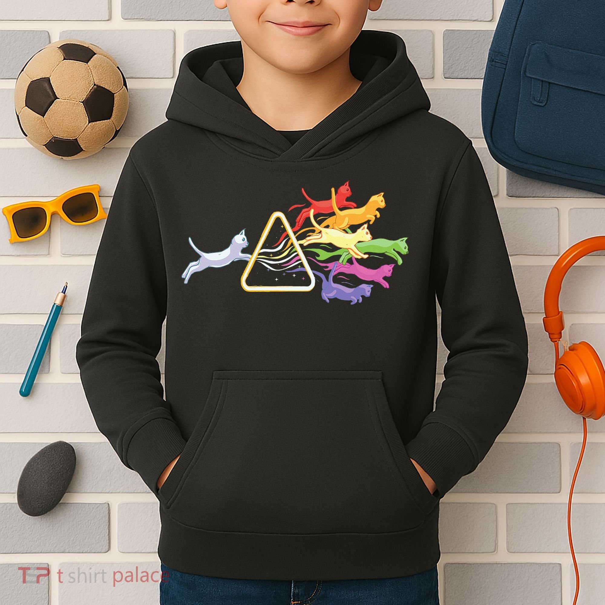Cat Prism Rainbow Light Funny Physics Science Spectral Cat Kids Hoodie