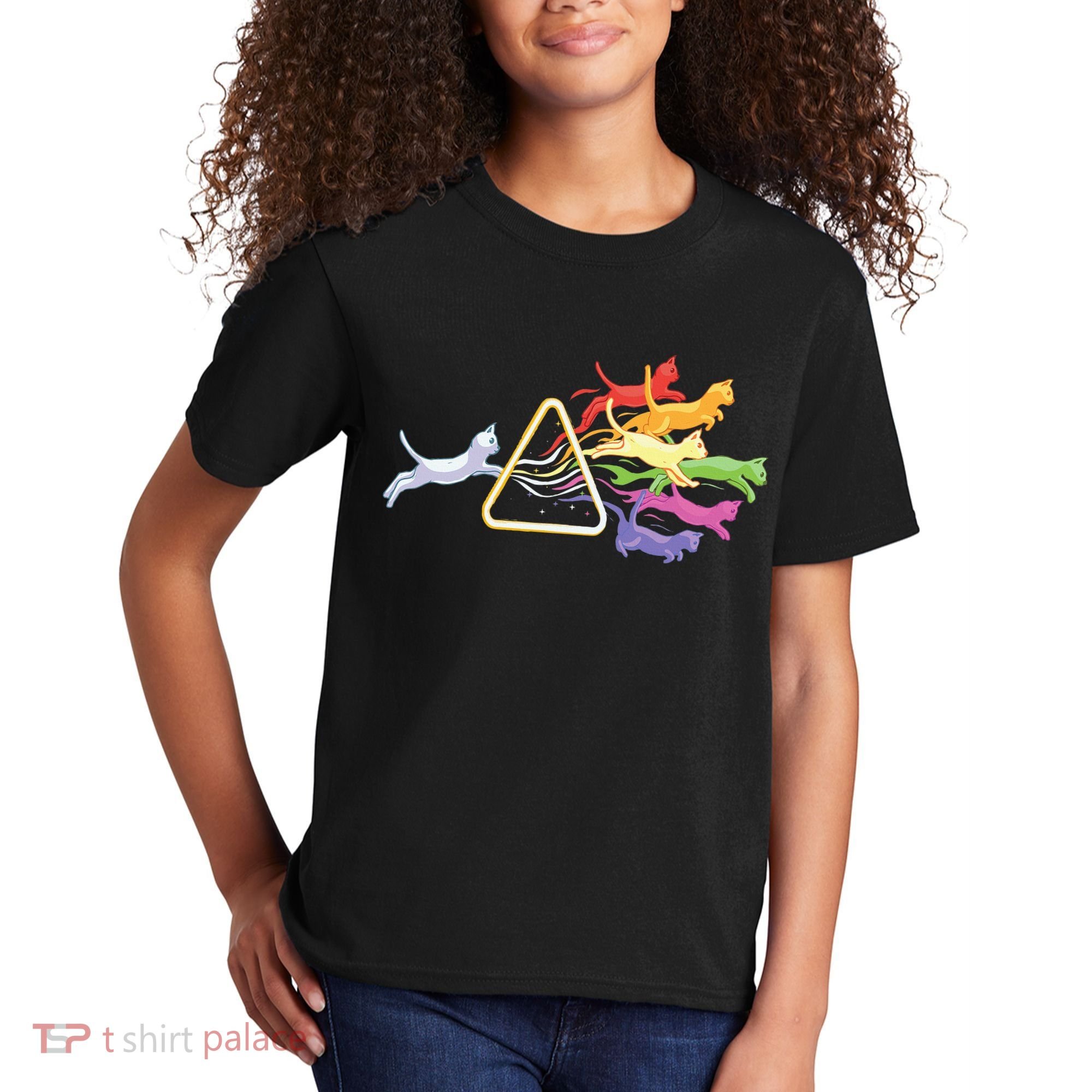 Cat Prism Rainbow Light Funny Physics Science Spectral Cat Kids T-Shirt