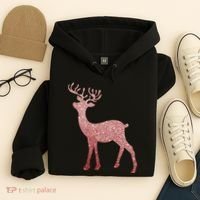 Cute Pink Reindeer Winter Holiday Gift Hoodie thumb 4