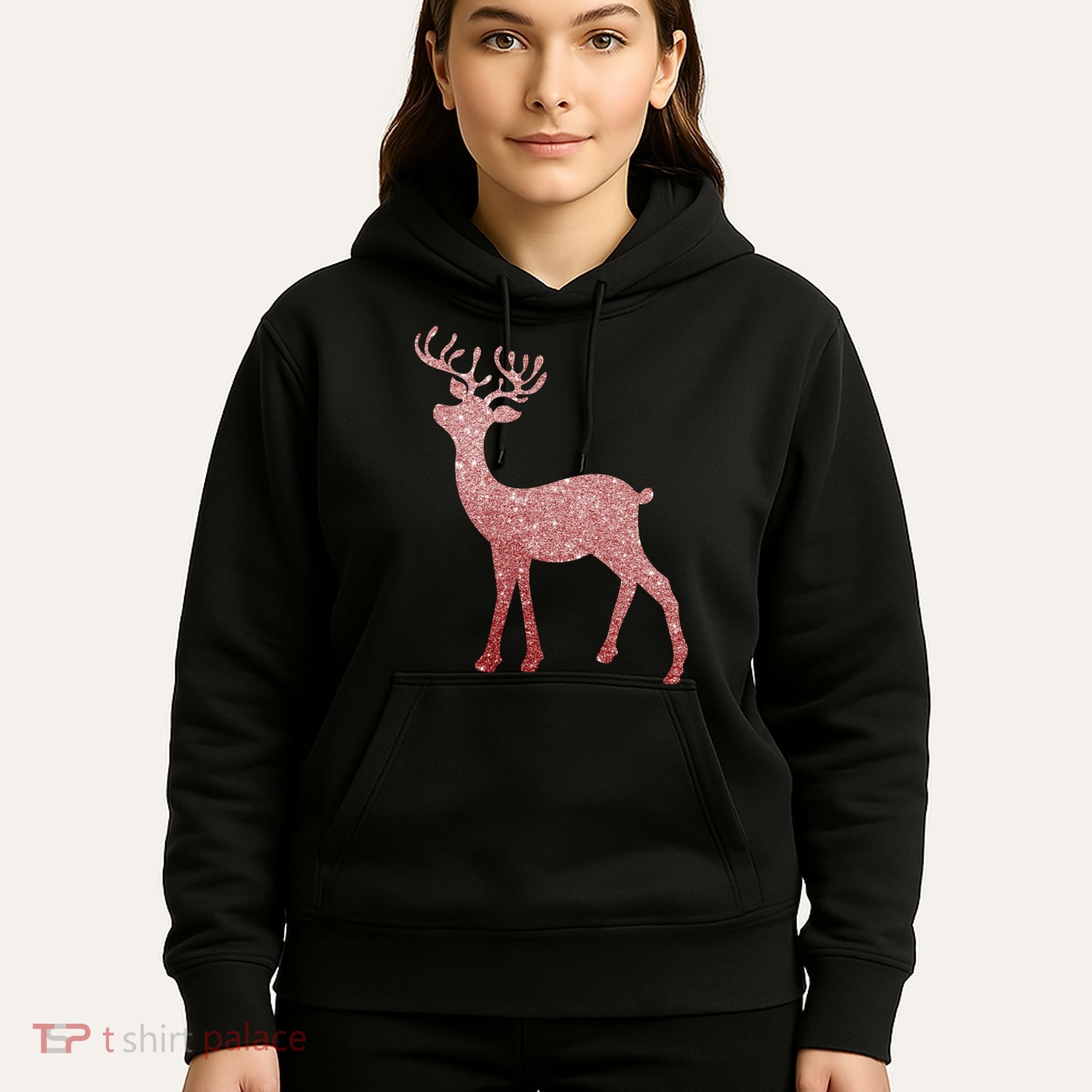 Cute Pink Reindeer Winter Holiday Gift Hoodie