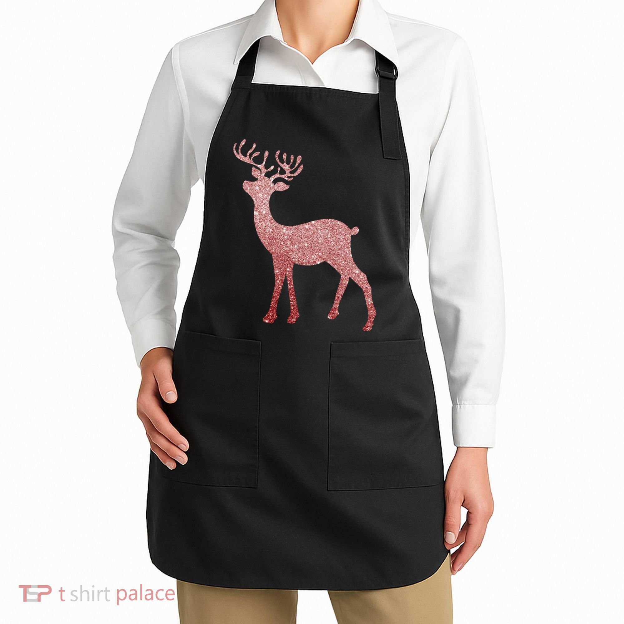 Cute Pink Reindeer Winter Holiday Gift Apron