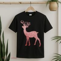 Cute Pink Reindeer Winter Holiday Gift T-Shirt thumb 2