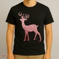 Cute Pink Reindeer Winter Holiday Gift T-Shirt thumb 3