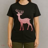 Cute Pink Reindeer Winter Holiday Gift T-Shirt thumb 4