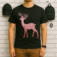 Cute Pink Reindeer Winter Holiday Gift T-Shirt thumb 6