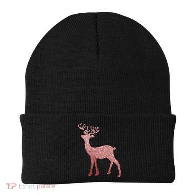 Cute Pink Reindeer Winter Holiday Gift Beanie