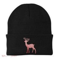 Cute Pink Reindeer Winter Holiday Gift Beanie thumb 0