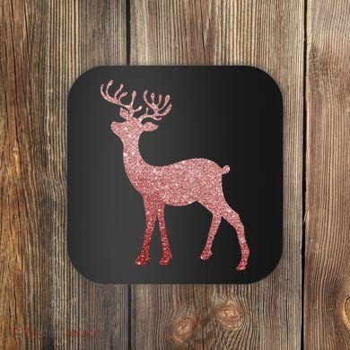 Cute Pink Reindeer Winter Holiday Gift Coaster