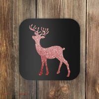 Cute Pink Reindeer Winter Holiday Gift Coaster thumb 0