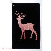Cute Pink Reindeer Winter Holiday Gift Golf Towel thumb 0