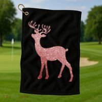 Cute Pink Reindeer Winter Holiday Gift Golf Towel thumb 1