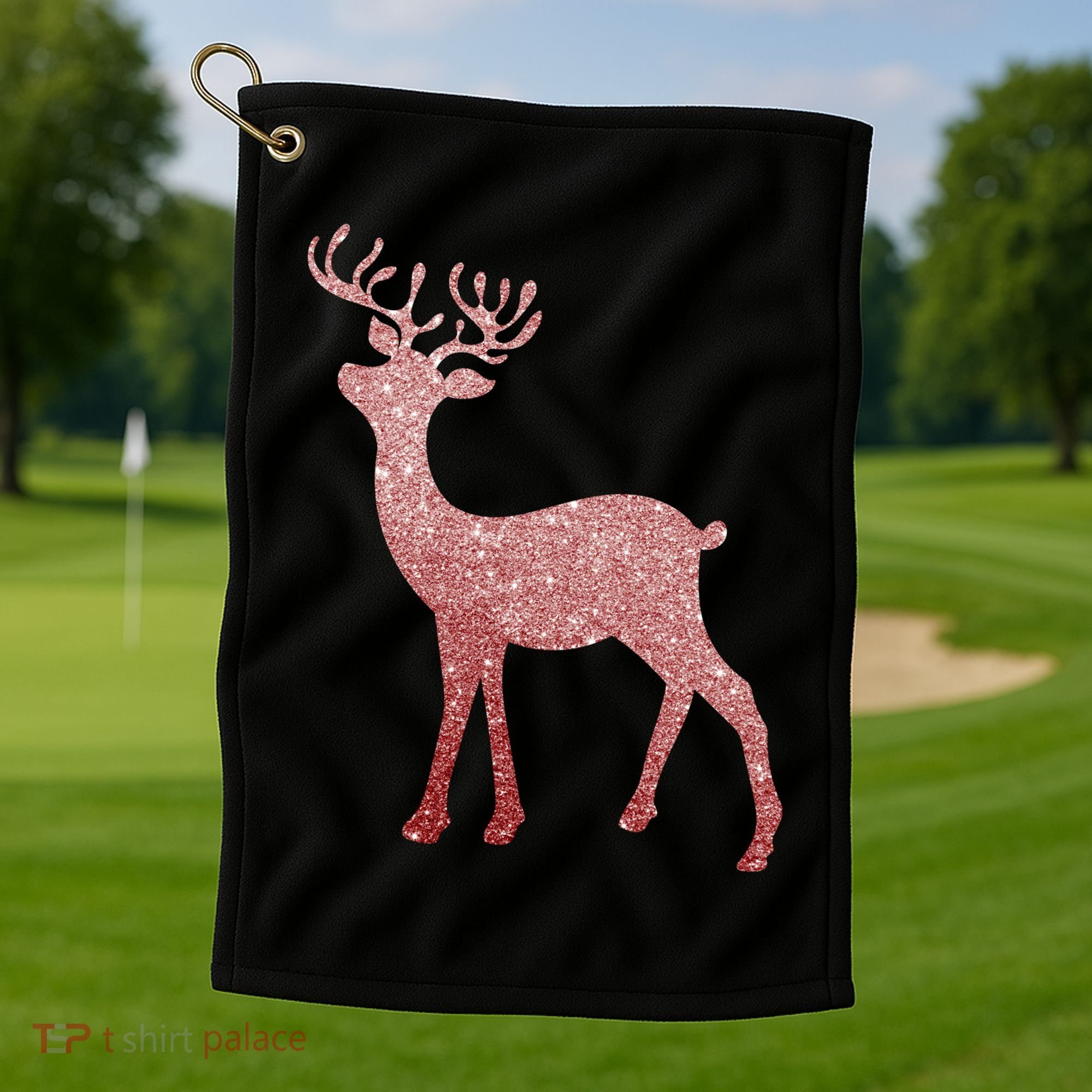 Cute Pink Reindeer Winter Holiday Gift Golf Towel