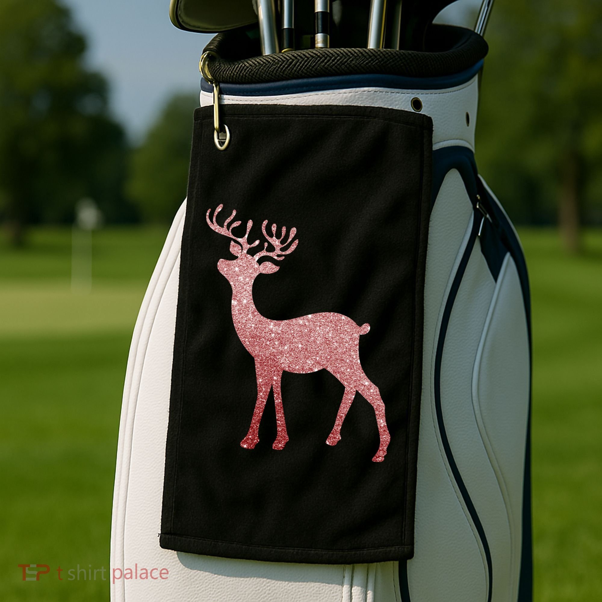 Cute Pink Reindeer Winter Holiday Gift Golf Towel