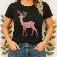 Cute Pink Reindeer Winter Holiday Gift Women's T-Shirt thumb 2