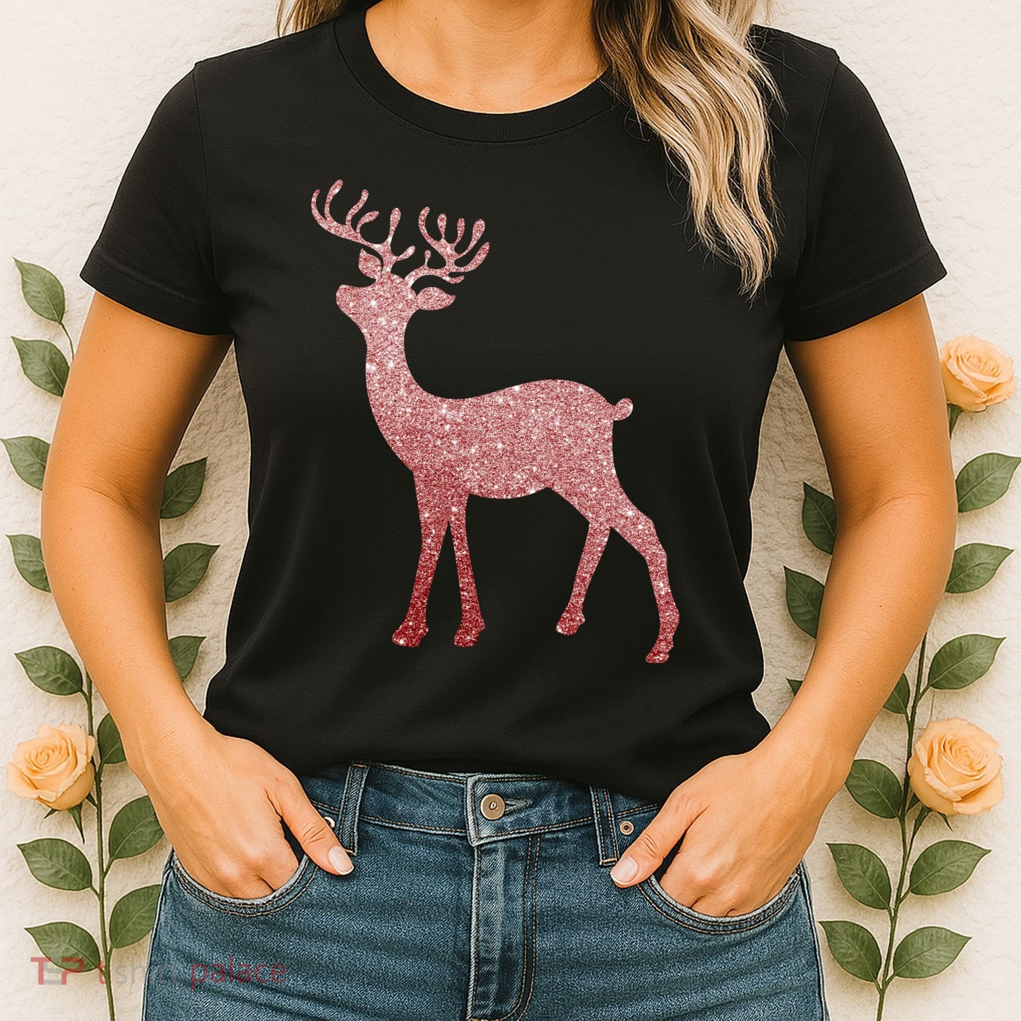 Cute Pink Reindeer Winter Holiday Gift Women's T-Shirt