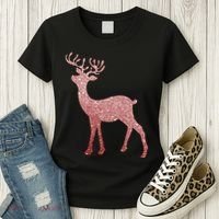 Cute Pink Reindeer Winter Holiday Gift Women's T-Shirt thumb 3