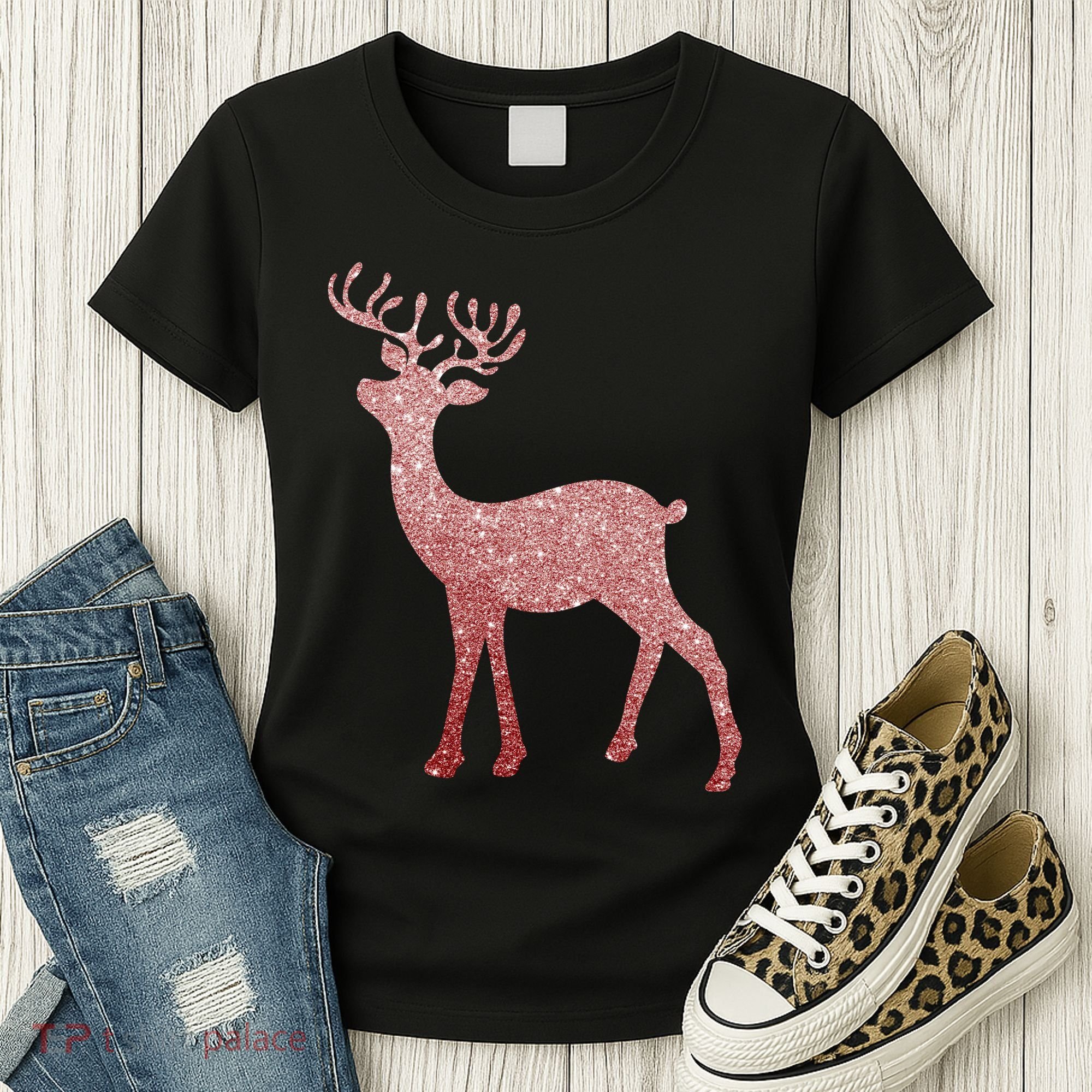 Cute Pink Reindeer Winter Holiday Gift Women's T-Shirt