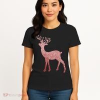 Cute Pink Reindeer Winter Holiday Gift Women's T-Shirt thumb 4