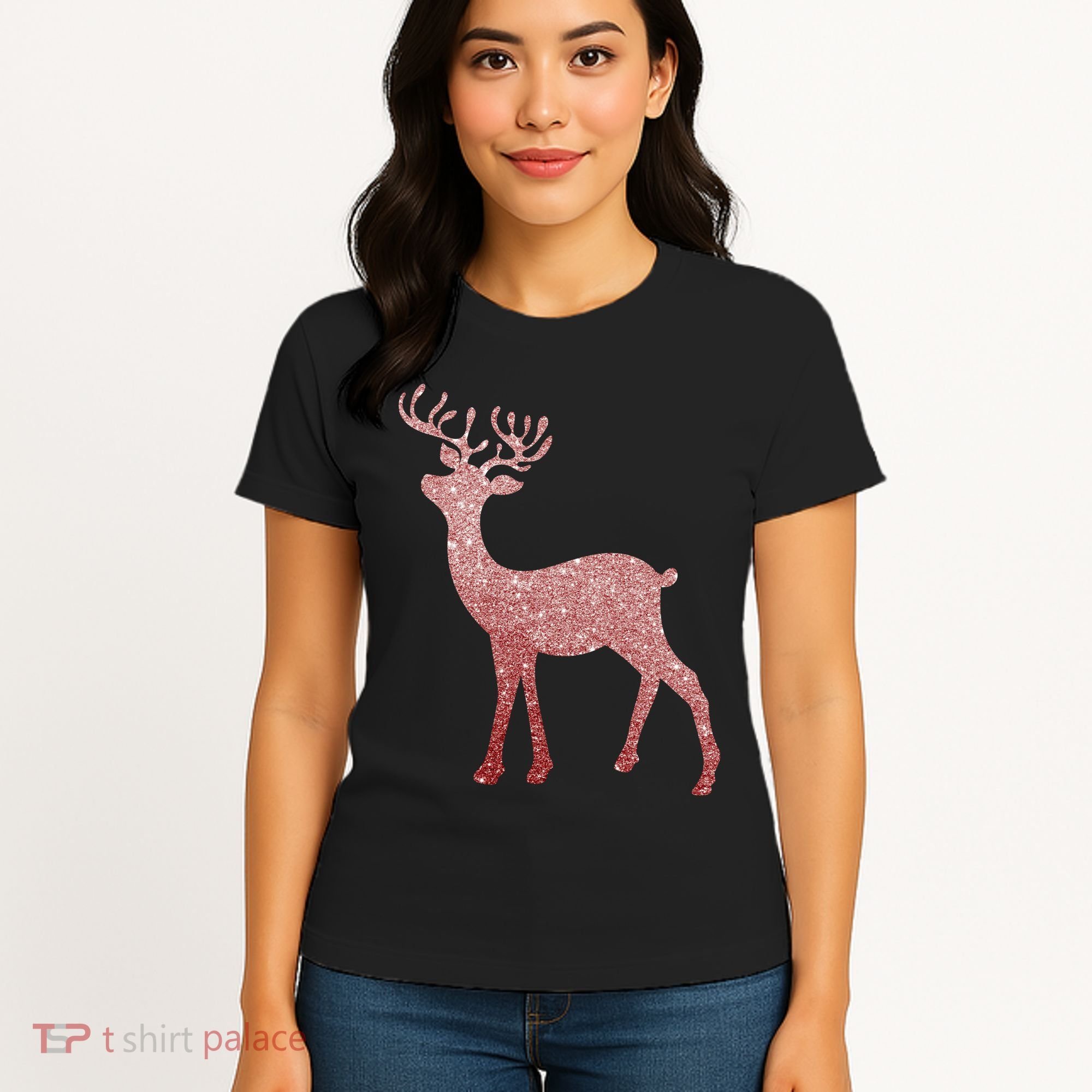 Cute Pink Reindeer Winter Holiday Gift Women's T-Shirt