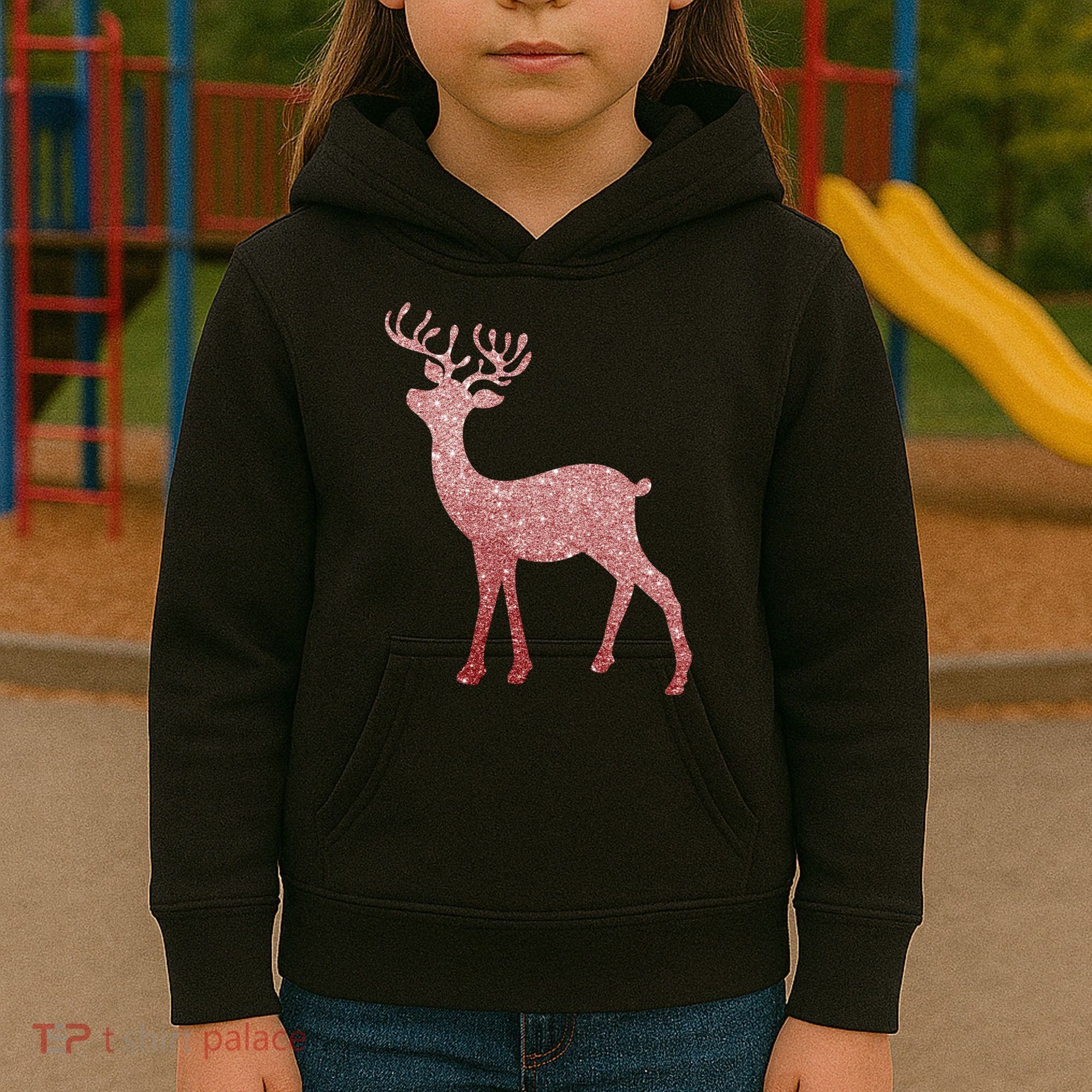 Cute Pink Reindeer Winter Holiday Gift Kids Hoodie