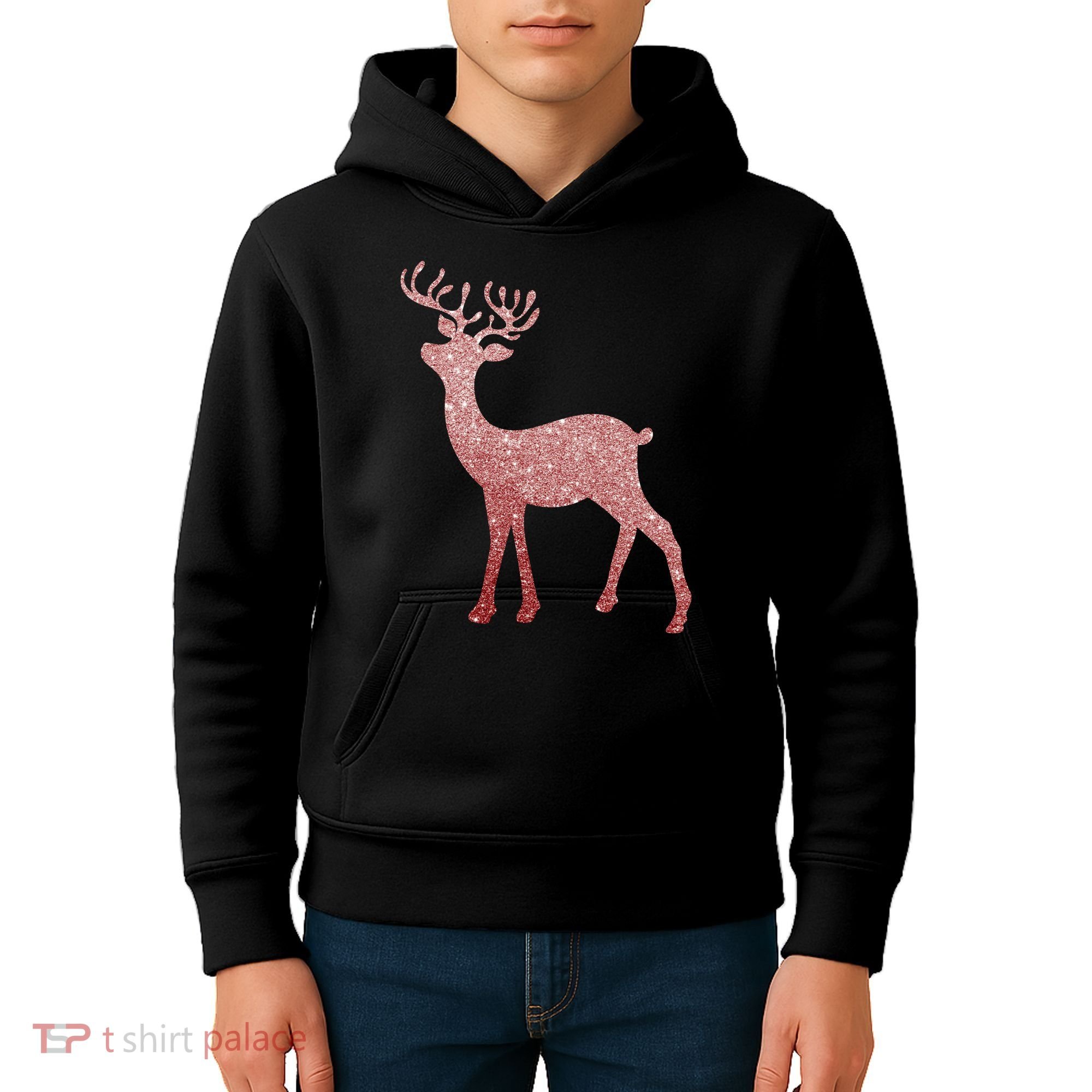 Cute Pink Reindeer Winter Holiday Gift Kids Hoodie