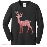 Cute Pink Reindeer Winter Holiday Gift Kids Long Sleeve Shirt thumb 0