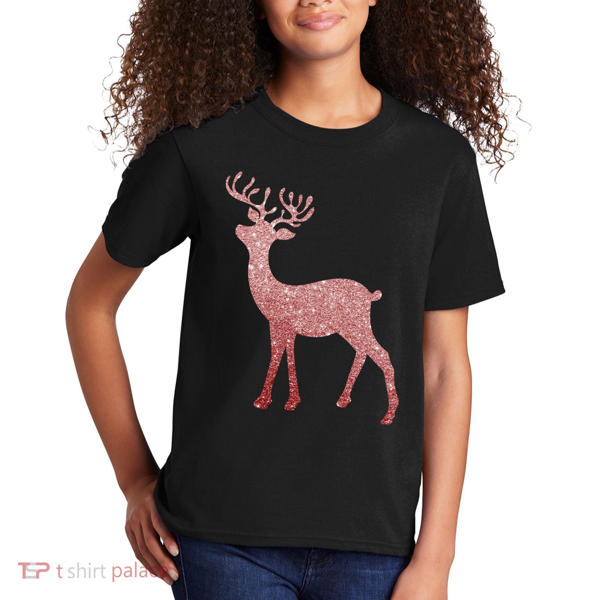 Cute Pink Reindeer Winter Holiday Gift Kids T-Shirt