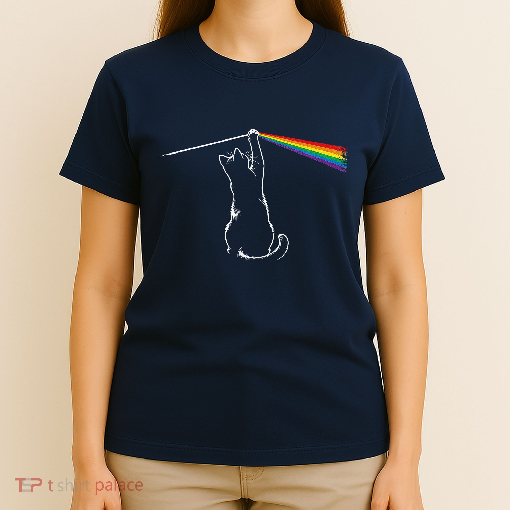 Cat Prism Rainbow Light Funny Physics Science Spectral Cat T-Shirt